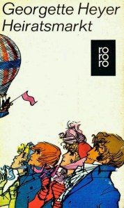 Here's a German cover which caught my eye. (Georgette Heyer was apparently very popular in Germany.)  I really like the strong colours and simplicity of the pen-and-ink treatment of this poster-like illustration.