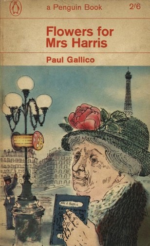 A nice early paperback cover, though Mrs. Harris is perhaps portrayed as a trifle more elderly than she should be; in the book she is a slender lady, capable of fitting into a Dior "floor model" hot off the runway mannequin, and she is also only "approaching her sixties" in age.