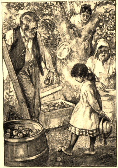 The Putney clan - Uncle Henry, Aunt Abigail and Cousin Ann - with Betsy, illustration by Ada C. Williamson, from the Gutenberg transcription.