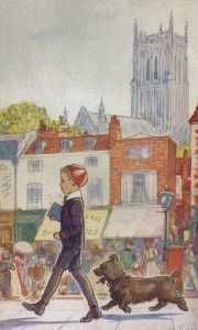 Jeremy and his canine familiar, Hamlet, portrayed by E.H. Shepard in the 1919 edition of Jeremy.