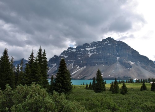The turqupose blue water of Bow Lake, Banff National Park, Alberta. 