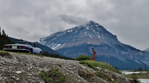 A glimpse of the dauntless Little Blue Car, Jasper National Park, Alberta.